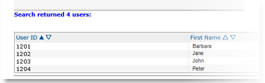 Table of search results displayed in Requests tab showing UserID and First Name column